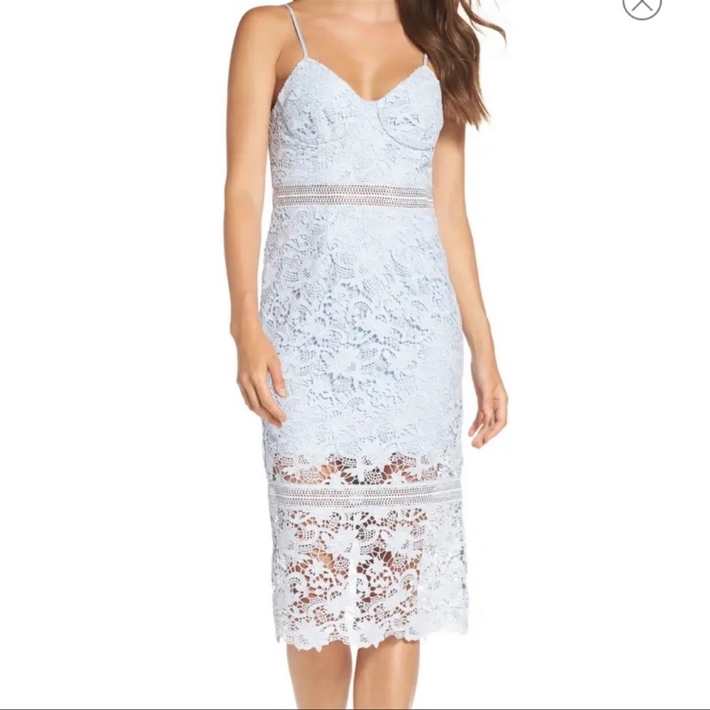 Bardot Clementine Pastel Blue Lace Pencil Dress